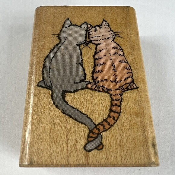 1992 Vintage Rubber Stamp: Comotion Loving Cats Holding Tails #569 Animal - Picture 2 of 7